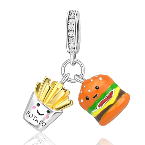 YUMINN Hamburger & Pommes 2er Set Charms für 925 Sterling Silber für Frauen Armbänder & Halsketten Dangle Anhänger für Weihnachten Valentinstag Muttertag Schmuck Geschenke für Frauen von YUMINN