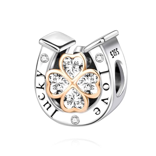 YUMINN Hufeisen mit Vierblättrigem Kleeblatt Charms 925 Sterling Silber für Armbänder und Halsketten Dangle Anhänger Perlen Schmuck Geschenke für Damen von YUMINN