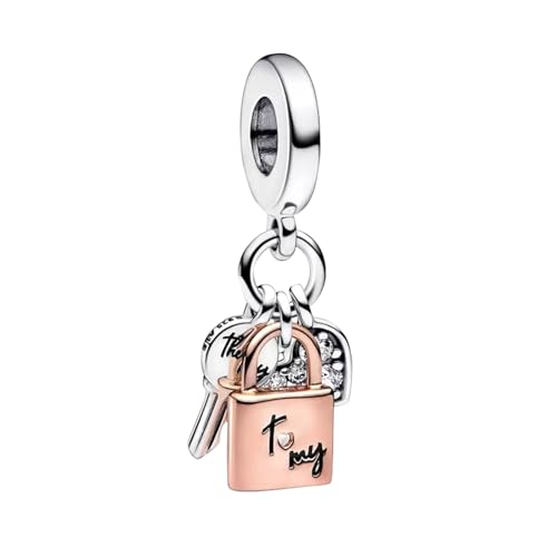 YUMINN Rose Gold Love Lock and Key Charms 925 Sterling Silber für Armbänder und Halsketten Anhänger Perlen Valentinstag Muttertag Schmuck Geschenke für Frauen von YUMINN