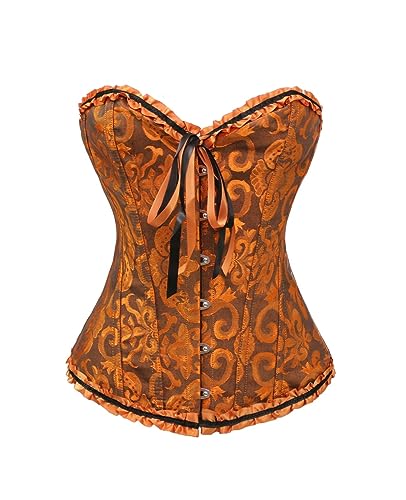 YUNAR Damen-Korsett mit Blumenmuster, Schnürung, Überbrustkorsett, Bustier, Dessous, Bodyshaper, Orange, Medium von YUNAR