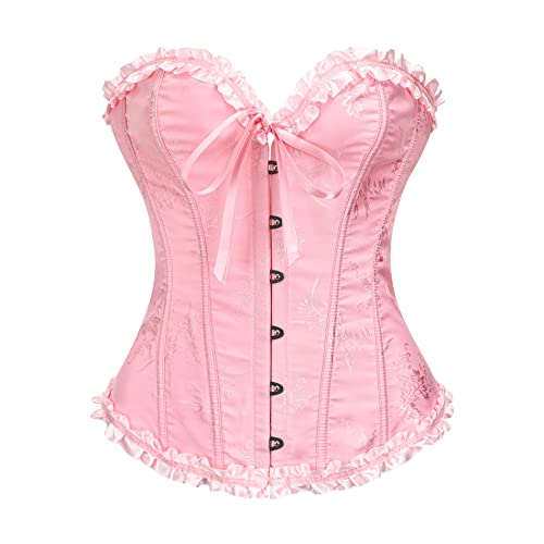 YUNAR Damen Vintage Cottagecore Shapewear Schnür-Korsett Überbrust Korsett Bustier Ausgehen Top, Pink, Medium von YUNAR