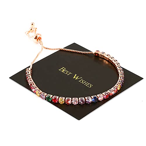 YUNCHONGuk Tennis Armband Damen, Zirkonia Klassisches Tennisarmband für Frauen, Roségold Armband Damen, Verstellbares Schiebearmband, Geschenk für Feiertage mit Box von YUNCHONGuk