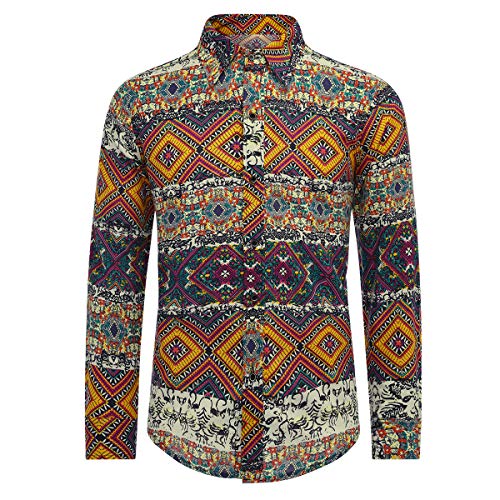 Allthemen Herren Blumen Hemden Leinen Bunte Hemd Langarmhemd Muster Paisley Freizeitshemd Langarm Casual Shirt Geometric S von Allthemen