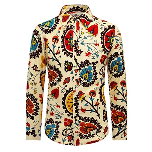 Allthemen Herren Blumen Hemden Leinen Bunte Hemd Langarmhemd Muster Paisley Freizeitshemd Langarm Casual Shirt Farbe 8 S von Allthemen