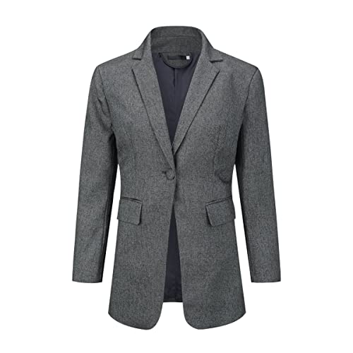YUNCLOS Blazer Damen Elegant Sportlich Anzugjacke Slim Business Jacke Top Freizeit Longblazer EIN Knopf,Dunkelgrau,XL von YUNCLOS