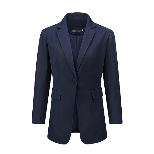 YUNCLOS Blazer Damen Elegant Sportlich Anzugjacke Slim Business Jacke Top Freizeit Longblazer EIN Knopf,Navy blau,S von YUNCLOS