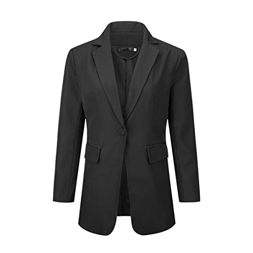 YUNCLOS Blazer Damen Elegant Sportlich Anzugjacke Slim Business Jacke Top Freizeit Longblazer EIN Knopf,Schwarz,S von YUNCLOS