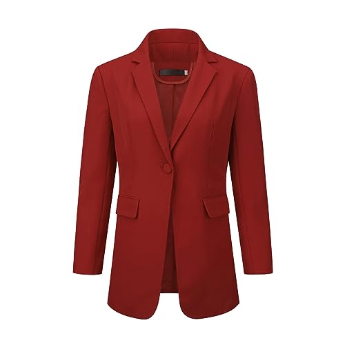 YUNCLOS Blazer Damen Elegant Sportlich Anzugjacke Slim Business Jacke Top Freizeit Longblazer EIN Knopf,Weinrot,XXL von YUNCLOS