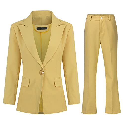 YUNCLOS Damen Anzughosen Set Business Slim Hosenanzüge Office Lässig Outfit Slim Blazer Lange Ärmel Elegant Zweiteiler von YUNCLOS