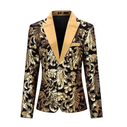 YUNCLOS Damen Blazer Pailletten Casual Strickjacke Langarm Glänzend Cardigan Jacke Elegant Tops Outwear Party,Gold,L von YUNCLOS