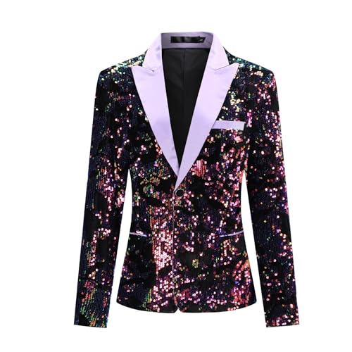 YUNCLOS Damen Blazer Pailletten Casual Strickjacke Langarm Glänzend Cardigan Jacke Elegant Tops Outwear Party,Lila,M von YUNCLOS