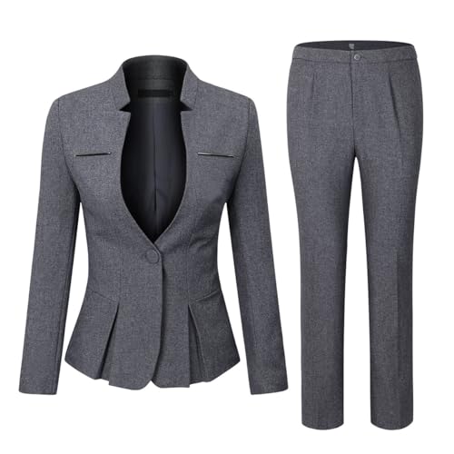 YUNCLOS Damen elegante business-zweiteiler büro-dame suit set arbeit blazer hose groß anzug set-dunkel-grau von YUNCLOS