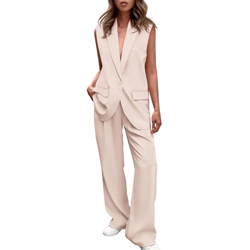 YUNCLOS Damenanzug-Zweiteiler Business-Casual Set mit Weste und Weitbeinhose fürs Büro,Cremefarben,0L YUNCLOS Damenanzug-Zweiteiler Business-Casual Set mit Weste und Weitbeinhose fürs Büro,Cremefarben,0L von YUNCLOS