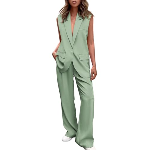 YUNCLOS Damenanzug-Zweiteiler Business-Casual Set mit Weste und Weitbeinhose fürs Büro,Hellgrün,0L YUNCLOS Damenanzug-Zweiteiler Business-Casual Set mit Weste und Weitbeinhose fürs Büro,Hellgrün,0L von YUNCLOS