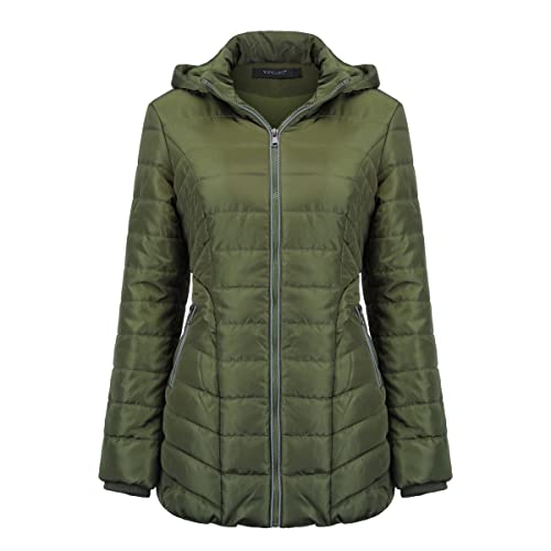 YUNCLOS Winterparka Damen Dicker Daunenjacke mit Kapuze Warm Parka Mittellang Outdoor Jacke für Winter Mantel Coat,Grün,XXL von YUNCLOS