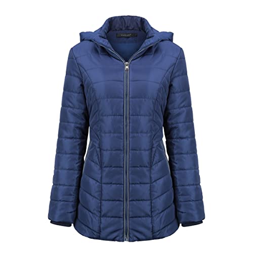YUNCLOS Winterparka Damen Dicker Daunenjacke mit Kapuze Warm Parka Mittellang Outdoor Jacke für Winter Mantel Coat,Navy,XXL von YUNCLOS