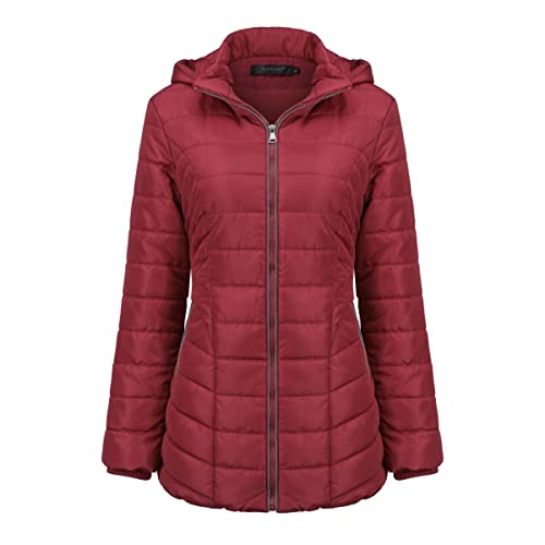 YUNCLOS Winterparka Damen Dicker Daunenjacke mit Kapuze Warm Parka Mittellang Outdoor Jacke für Winter Mantel Coat,Rot,M von YUNCLOS