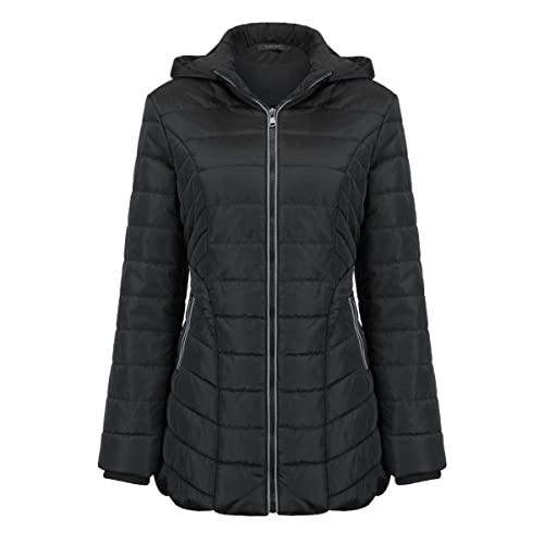 YUNCLOS Winterparka Damen Dicker Daunenjacke mit Kapuze Warm Parka Mittellang Outdoor Jacke für Winter Mantel Coat,Schwarz,M von YUNCLOS