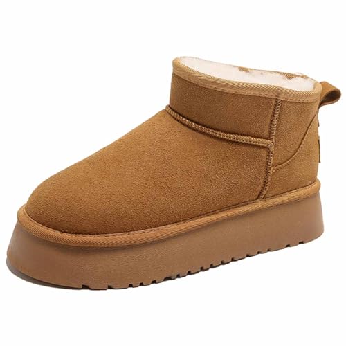 Women's Classic Ultra Mini Ankle Boot,Platform Mini Boots,Anti-Slip Snow Boots,Comfortable Warm Suede Leather,Winter Short Ankle Boots Faux,Snow Boots for Women Fashion Platform Shoes (Khaki, 37) von YUNFAN