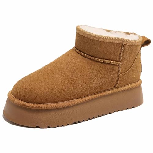 Women's Classic Ultra Mini Ankle Boot,Platform Mini Boots,Anti-Slip Snow Boots,Comfortable Warm Suede Leather,Winter Short Ankle Boots Faux,Snow Boots for Women Fashion Platform Shoes (Khaki, 39) von YUNFAN