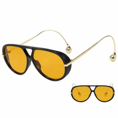 YUNFAN Large Frame Sunglasses for Men Women,Oversized Sunglasses with Cool Retro Earrings,2025 Fashion Large Frame Double-Beam Sunglasse,Retro Pilot Style Glasses,UV400 Protection (4) von YUNFAN