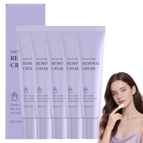 Gesichtshaarentfernungscreme, sanfte, schmerzfreie Haarentfernung für empfindliche Haut, schnell wirkende Gesichts- und Körperhaarentfernung für Frauen, mit wohltuender Pflege, alle Hauttypen (5PCS) von YUNFAX
