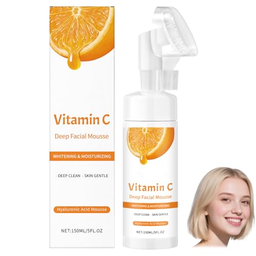 Vitamin C Deep Facial Mousse,Whitening & Moisturizing Face Cleanser with Hyaluronic Acid & Aloe Vera,Gentle Foaming Cleanser for Deep Clean,Skin Radiance & Barrier Strength,150ML (1PCS) von YUNFAX