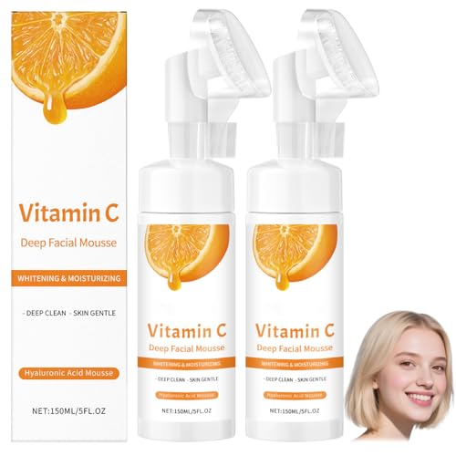 Vitamin C Deep Facial Mousse,Whitening & Moisturizing Face Cleanser with Hyaluronic Acid & Aloe Vera,Gentle Foaming Cleanser for Deep Clean,Skin Radiance & Barrier Strength,150ML (2PCS) von YUNFAX