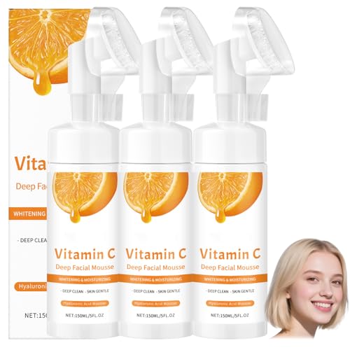 Vitamin C Deep Facial Mousse,Whitening & Moisturizing Face Cleanser with Hyaluronic Acid & Aloe Vera,Gentle Foaming Cleanser for Deep Clean,Skin Radiance & Barrier Strength,150ML (3PCS) von YUNFAX