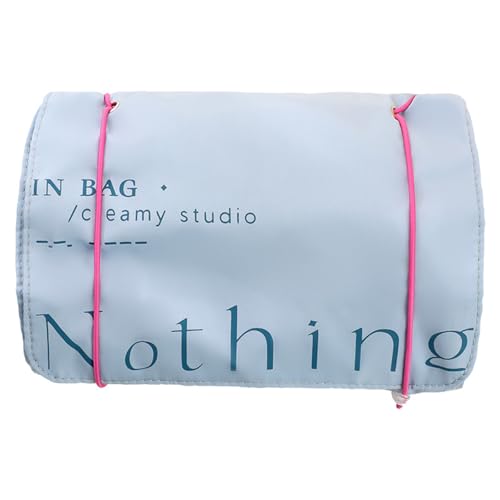 Aufrollbare Make-up-Tasche, Reise-Kosmetiktasche, großes Fassungsvermögen, Kulturbeutel, Organizer, abnehmbarer Waschpinselhalter, großes Fassungsvermögen, Kosmetik-Kulturbeutel, Reisewäsche, hellblau von YUNGLOO