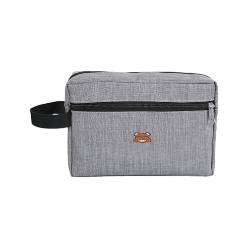 Stilvolle Kosmetiktasche mit Bärenprägung, kompakte Reise-Make-up-Tasche mit geräumigem Innenraum für den täglichen Gebrauch und Outdoor-Abenteuer, multifunktionaler Reise-Make-up-Organizer, grau von YUNGLOO