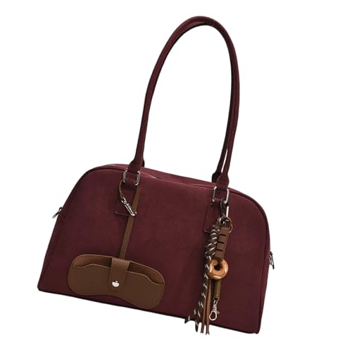 YUNGLOO Damen Bowlingtasche PU-Leder Unterarm Trendy Handtasche Retro Achsel Dating Große Kapazität Schulter Frauen Mode Achsel PU Leder Unterarm Große Kapazität Schulter, violett, rot, One Size von YUNGLOO