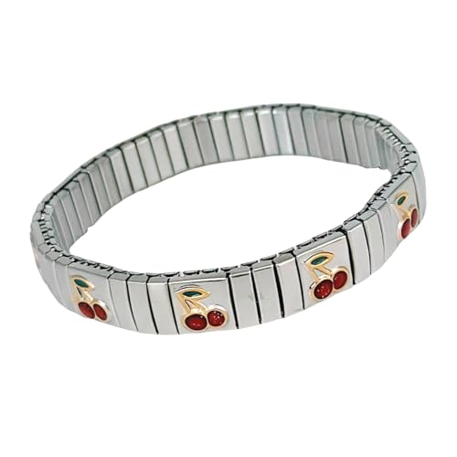 YUNGLOO Elastisches Edelstahl-Armband mit Obstmotiven, Frühlingsparty-Schmuck für trendige Frauen, Mode-Accessoires, Geschenkideen, Obst-Anhänger, Einheitsgröße, Wie beschrieben von YUNGLOO
