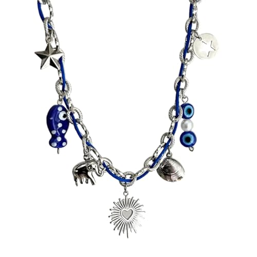 YUNGLOO Halskette mit Meeresanhänger, Edelstahl, Kordelkette, Strandzubehör, mit verstellbarer Länge, für den täglichen Gebrauch, Party, verstellbare Kette, Einheitsgröße, Wie beschrieben, Wie von YUNGLOO