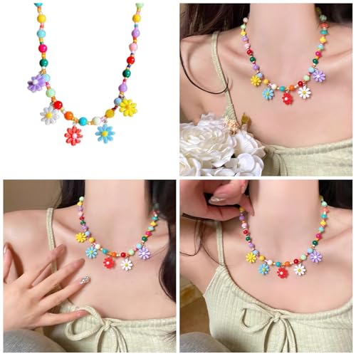 YUNGLOO Handgefertigte Perlen-Halskette, Schlüsselbein-Kette, Blumen-Anhänger, Acryl-Textur, multifunktionale Halskette zum Hinzufügen von Charm-Perlen YUNGLOO Handgefertigte Perlen-Halskette, Schlüsselbein-Kette, Blumen-Anhänger, Acryl-Textur, multifunktionale Halskette zum Hinzufügen von Charm-Perlen von YUNGLOO