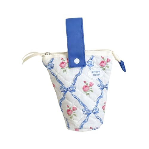 YUNGLOO Stehendes Federmäppchen, praktisches Federmäppchen, schöne Schleifen, Federmäppchen, ästhetische Stifttasche, Organizer, schöne Schleifen, Stehtasche, ästhetische Tasche, blau von YUNGLOO