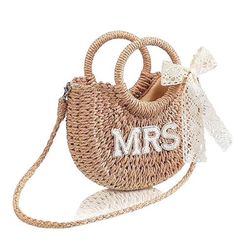 YUNGLOO Stilvolle, elegante Strandtasche für Damen, Hochzeiten, Freizeitausflüge, leicht zu reinigen, Foto-Requisiten, Stroh, gewebte Schultertasche, Frau, Einheitsgröße von YUNGLOO