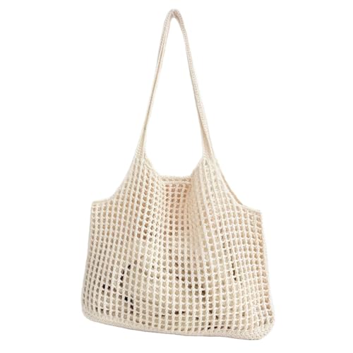 YUNGLOO Stilvolle Strandtasche mit geräumigen Innen-Schultertaschen, ausgehöhltes Design, gehäkelte Strick-Handtasche für den täglichen Gebrauch, beige, One Size von YUNGLOO