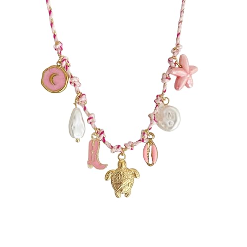 YUNGLOO Trendiges Strandstil-Schmuck-Set mit 16 Ozeanik-Anhängern an stabiler Kupferseilkette in angenehmem Trage-Ton-Finish, Strand-Halsketten-Designs, Einheitsgröße, Wie beschrieben, Wie beschrieben von YUNGLOO