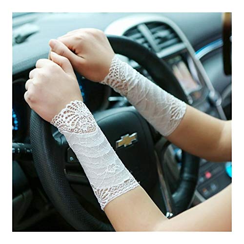 YUNGYE Sommer-Damen Spitze Armlinge Frauen Kurze Stulpe-Handgelenk-Narbe Covered Driving Fingerlose Handschuhe 18cm Kurzen Ärmeln (Color : White, Size : One Size) von YUNGYE