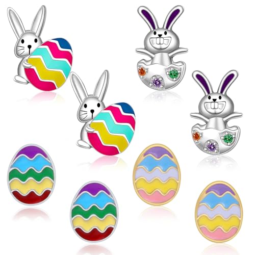 Ostern Ohrringe 4 Paare Hasen Ohrringe Osterohrringe Osterhase Ohrstecker Oster Schmuck Ostereier Oster Hase Geschenk Easter Gifts Bunt Tiere Ohrstecker Damen Mädchen von YUNHENTONG