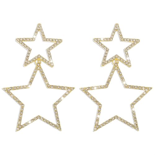 Stern Ohrringe, Star Earrings Doppelschicht Sterne Ohrringe Glänzend Stern Ohrringe Gold Mit Strasssteinen für Mädchen Damen Partys Zubehör, Alltag, Weihnachten von YUNHENTONG