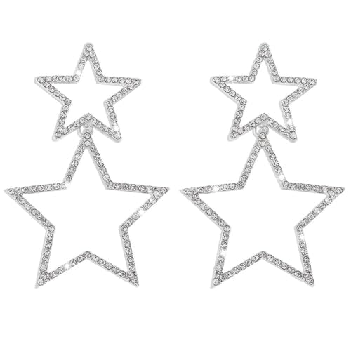 Stern Ohrringe, Star Earrings Doppelschicht Sterne Ohringe Glänzend Stern Ohrringe Mit Strasssteinen für Mädchen Damen Partys Zubehör, Alltag, Weihnachte von YUNHENTONG