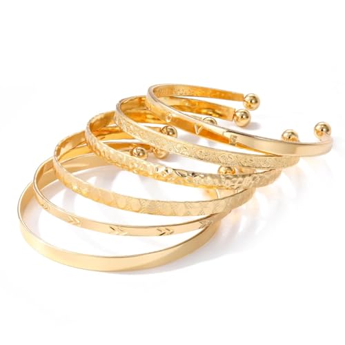 YUNHENTONG Verstellbares Goldarmband-Set für Damen - 6 Stück Stapelbare Dünne Manschette Armreifen, Boho-Goldketten-Armband, Schmuck Geschenke von YUNHENTONG