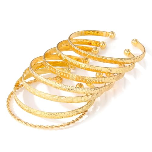 YUNHENTONG Armband Gold für Damen, 7 PCS Stapeln Dünne Manschette Armreifen, Gold Adjustable Bracelet Set, Verstellbar Armband Gold, Boho-Goldketten-Armband-Set, Schmuck Geschenke für Damen von YUNHENTONG