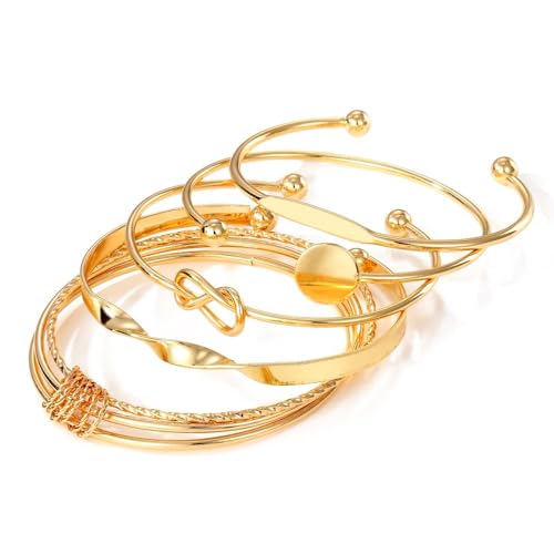 YUNHENTONG Gold Adjustable Bracelet Set, 5 PCS Armband Gold für Damen, Stapeln Dünne Manschette Armreifen, Verstellbar Armband Gold, Boho-Goldketten-Armband-Set, Schmuck Geschenke für Damen von YUNHENTONG
