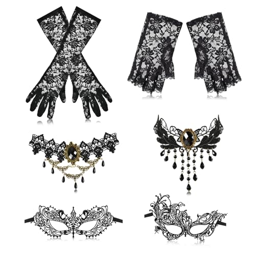YUNHENTONG Halloween Spitzenmaske,Spitze Maske,Halloween Spitze Halskette,Gothic Schmuck Halskette,Augenmaske Maskerade Maske für Halloween Karneval Abendkleid Tanz Ball Party von YUNHENTONG