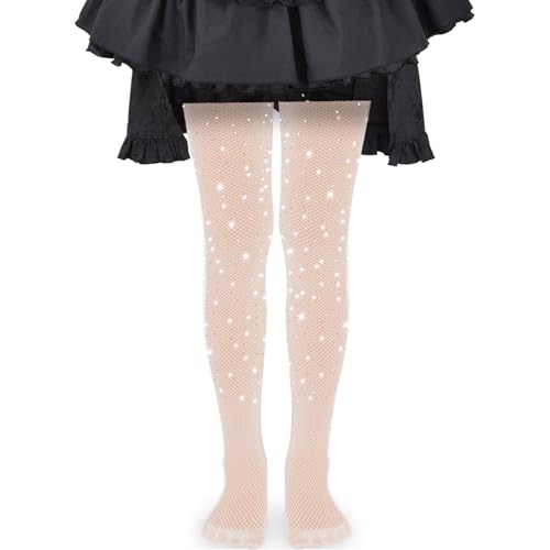 YUNHENTONG Halloween Strumpfhose Kinder, Strumpfhose Halloween, Netzstrumpfhose Halloween, Netzstrumpfhose Glitzer, Strumpfhose Halloween Mädchen, für Kinder Cosplay Halloween Kostüm (Weiß) von YUNHENTONG
