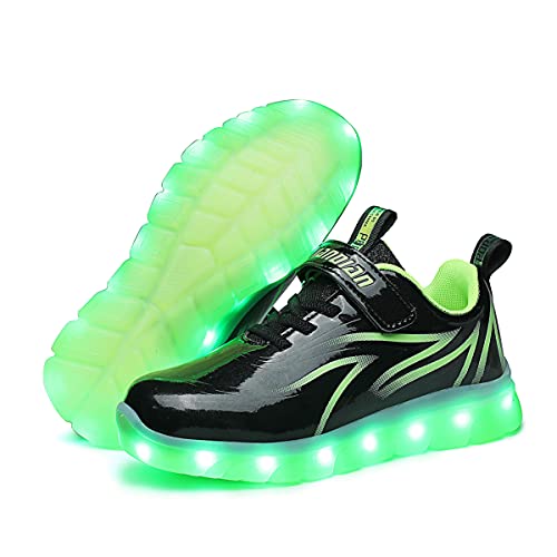 Girls' Fashion Trainers Leuchtender Schuh mit wiederaufladbarem USB-Ladegerät für Jungen Mädchen Kleinkinder (Schwarz Grün,26) von YUNICUS