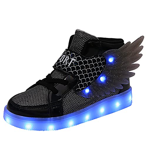 YUNICUS Beleuchtete Sportschuhe Kinder LED Leuchtende Schuhe High-Top USB Aufladung Flash Sportschuhe Für Mädchen Weihnachten Halloween Party (Kleines Kind, Black 28 EU) von YUNICUS